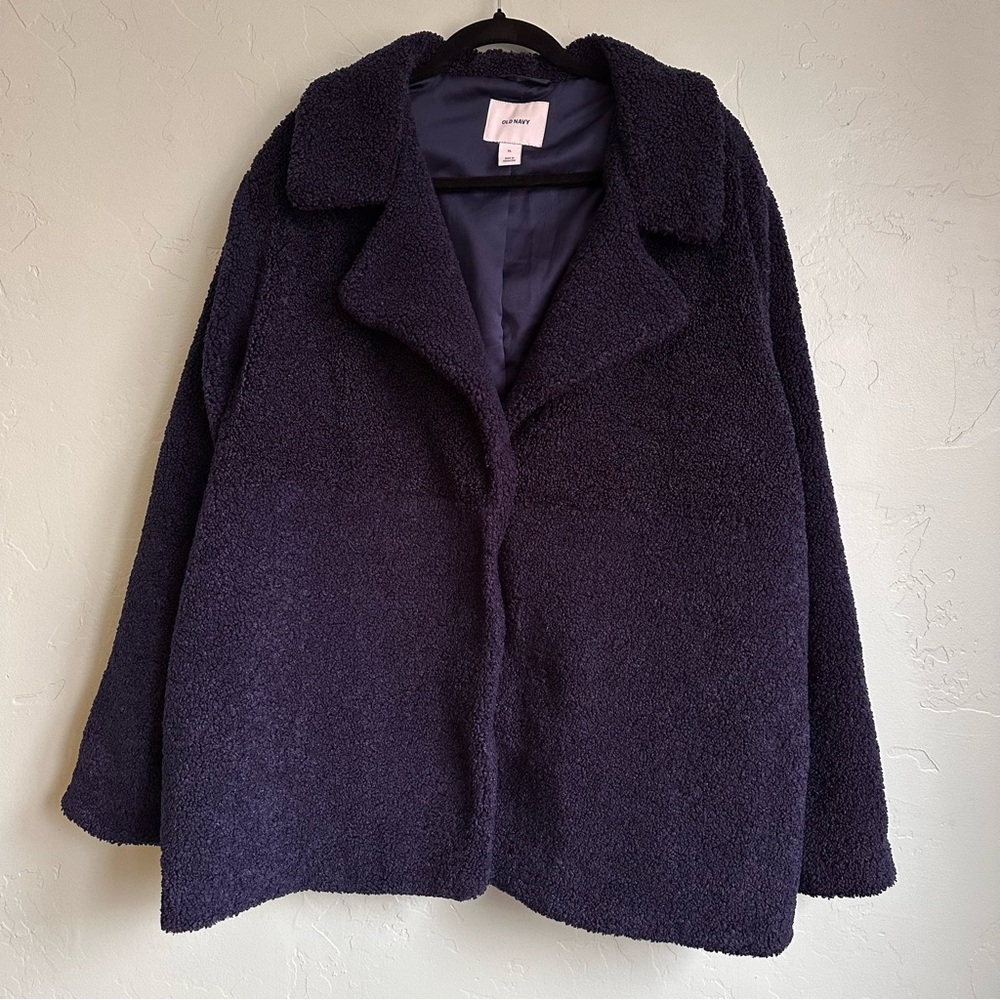 Old Navy Women's Navy Blue Luxe Cozy Teddy Coat Jacket Size XL EUC Preppy Winter